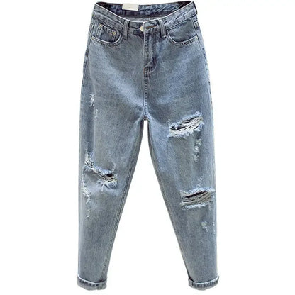 Lightweight Jeans Women's Ripped Loose-fit Straight-leg Pants New Spring Summer High-waisted Slimming Nine-point Old Dad Pants