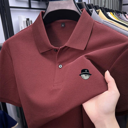 Men's Cotton100% High End Brand Lapel Polo Shirt Summer New Solid Color Print Short Sleeve T-Shirt Casual Breathe Men's Clothing