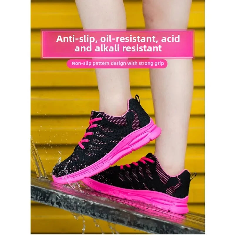 New Pink Work Shoes Women Work Sneakers Steel Toe Shoes Anti-smash Anti-puncture Safety Shoes Man Women Protective Shoes