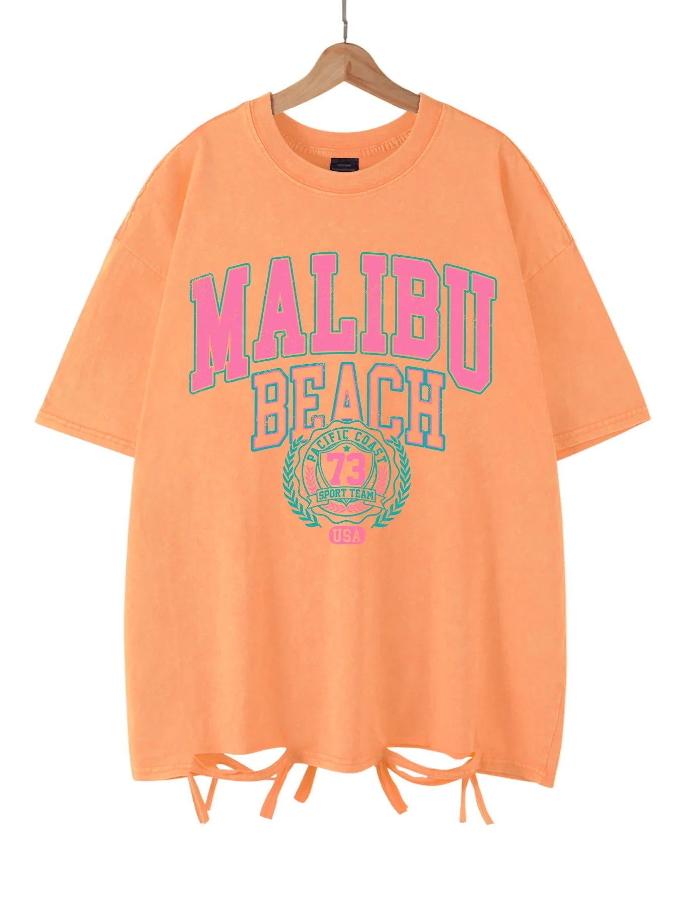 Beach Washed T-Shirt Women Letter Printing Cotton T Shirt Comfortable Crewneck Tops Casual Oversized Tees Female Clothes