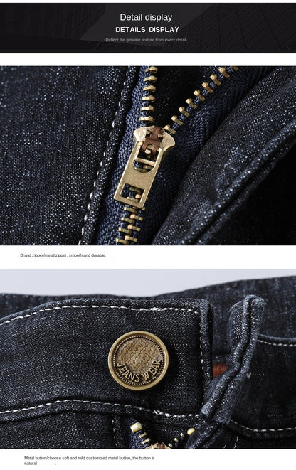 2023 Winter Men Black Blue Straight Stretch Denim Thick Velvet Pants Warm Jeans Casual Fleece Line Trousers Male Plus Size