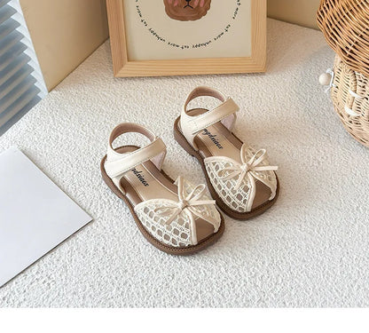 New Summer Girls Sandals Princess Beach Shoes Braided Peep-toe Kids Sandals Butterfly-knot Sweet Soft Breathable Footwear I10317