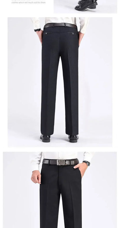 Men's Business Casual Pants Lightweight Summer Thin Autumn Thick Gentle Trousers Male Brand Fashion Suit Pant Solid Black Grey