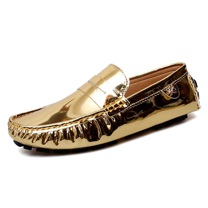 Patent Leather Beanie Shoes Men's New Spring and Summer Large Size Patent Leather Casual British Leather Shoes Women's Slip-On Lazy Casual Shoes Handmade Shoes