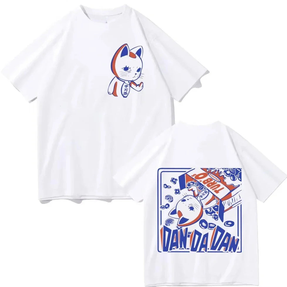 Funny Japan Anime Dandadan Turbo Granny Cat Graphic T Shirt Fashion Cartoon Oversized Tee Men Women Vintage Casual Cotton Tops