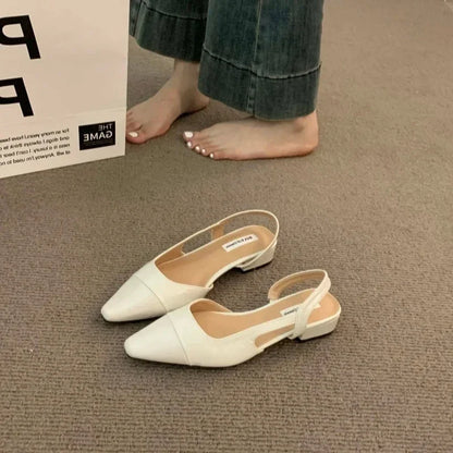 luxury designer fashion PU leather design ladies summer new style pointed toe low heel women sandals non-slip flat shoes