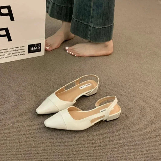 luxury designer fashion PU leather design ladies summer new style pointed toe low heel women sandals non-slip flat shoes