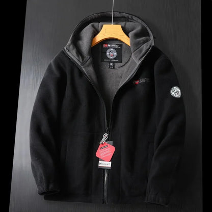 Thickened Double Layer Fleece Winter Jacket for Men with Hood Warm And Anti-Hail Norwegian Style Casual Loose Fit Jacket