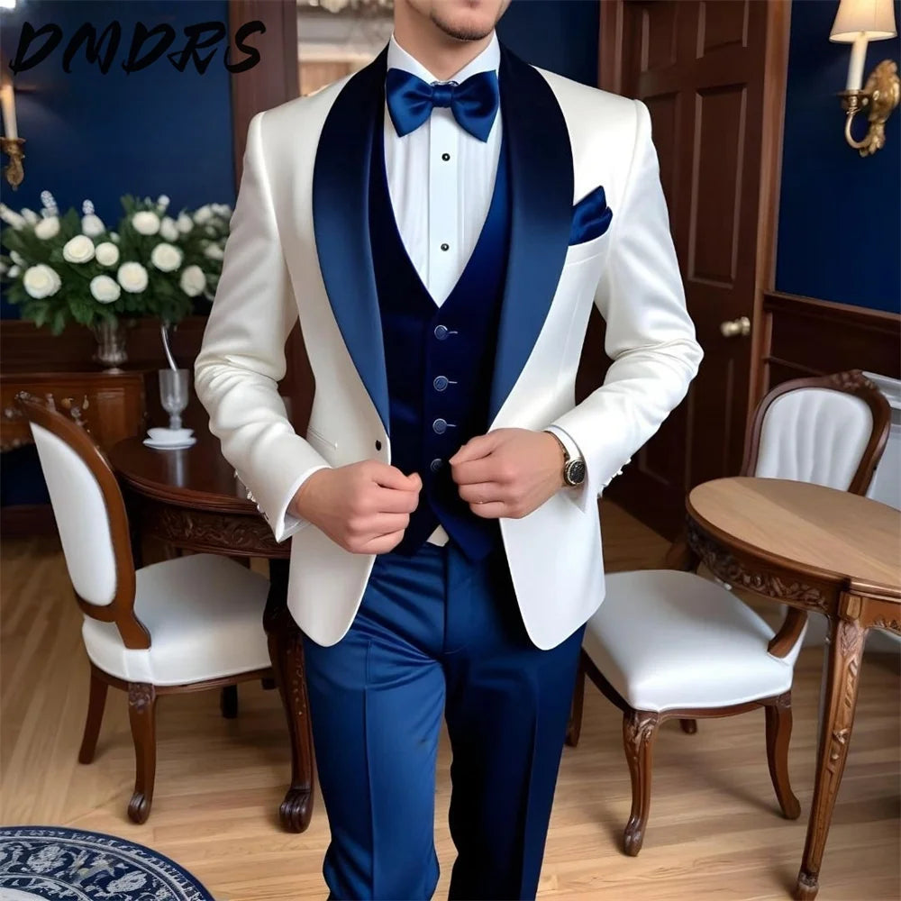 Men's Suit Jacket Pants 2 Piece Sharp Business Men Thin Stripe Suit For Groom Wedding Double Breasted Suit