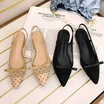 Sandals Women Flat Baotou  Mesh Breathable Bow-knot Sandalias Fashion Summer Low Heels Pointed Shoes Female