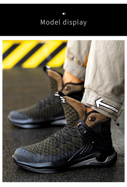 Man Safety Shoes Puncture-Proof Work Sneakers Lightweight Men Steel Toe Shoes Safety Boots Indestructible Work Boots Winter Warm
