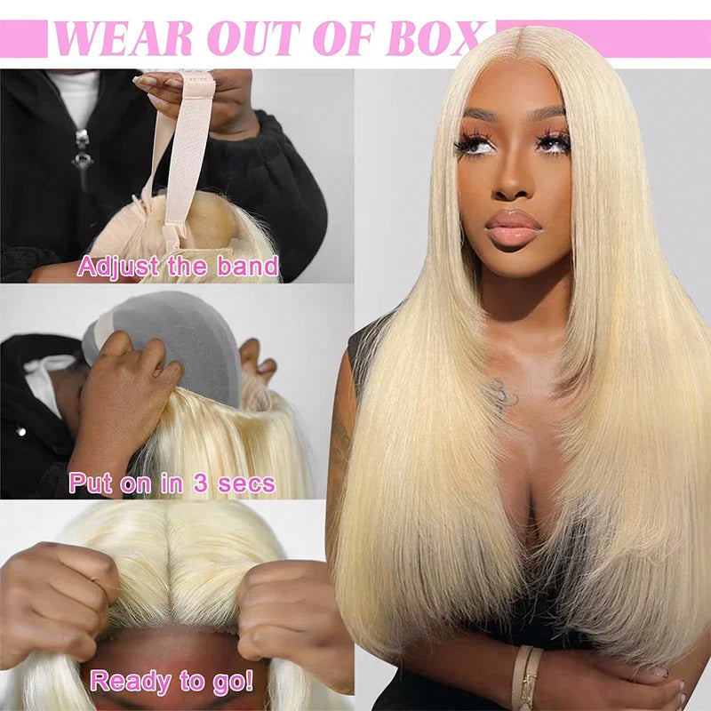 220% Density 38 Inch 613 Honey Blonde Straight Lace Front Wig Human Hair 13x6 HD Transparent Lace Frontal Wigs Pre Plucked