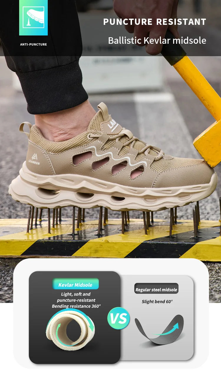 Men's Summer Breathable Safety Shoes Anti-smash Puncture-Proof Work Sneakers Fashion Footwear Comfortable Work Boots