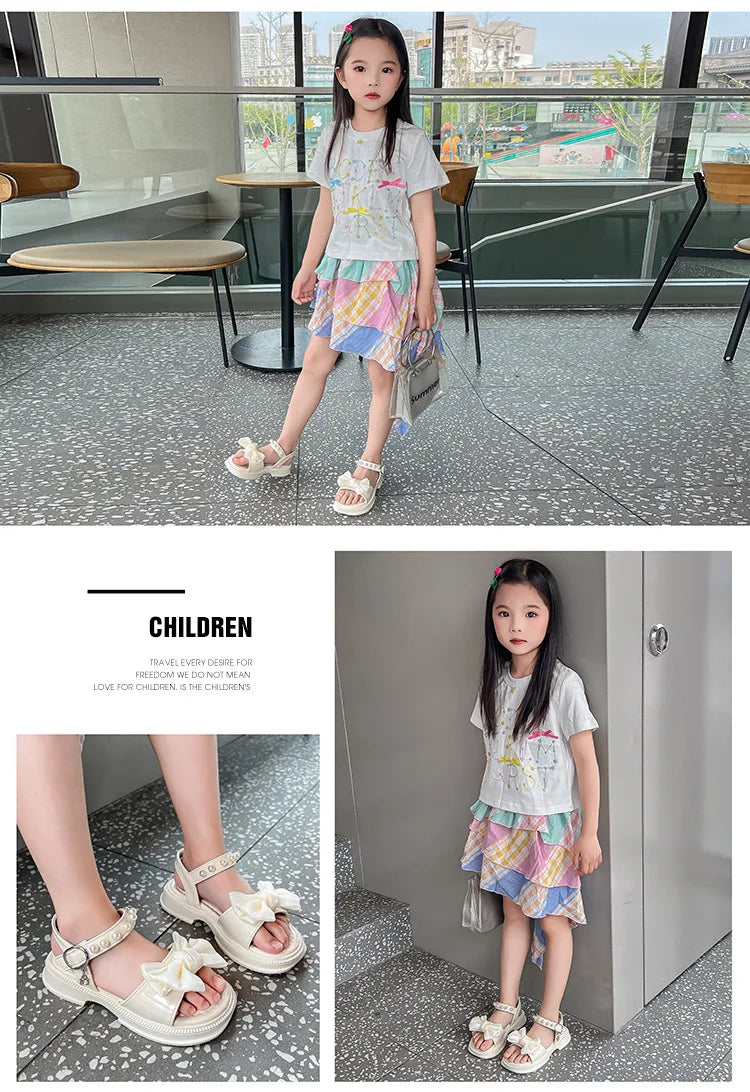 2026 Girls Sandals Kids Soft Soles Casual Princess Shoes New Water Diamond Beach Shoes Bow Shaped Girl Sandals