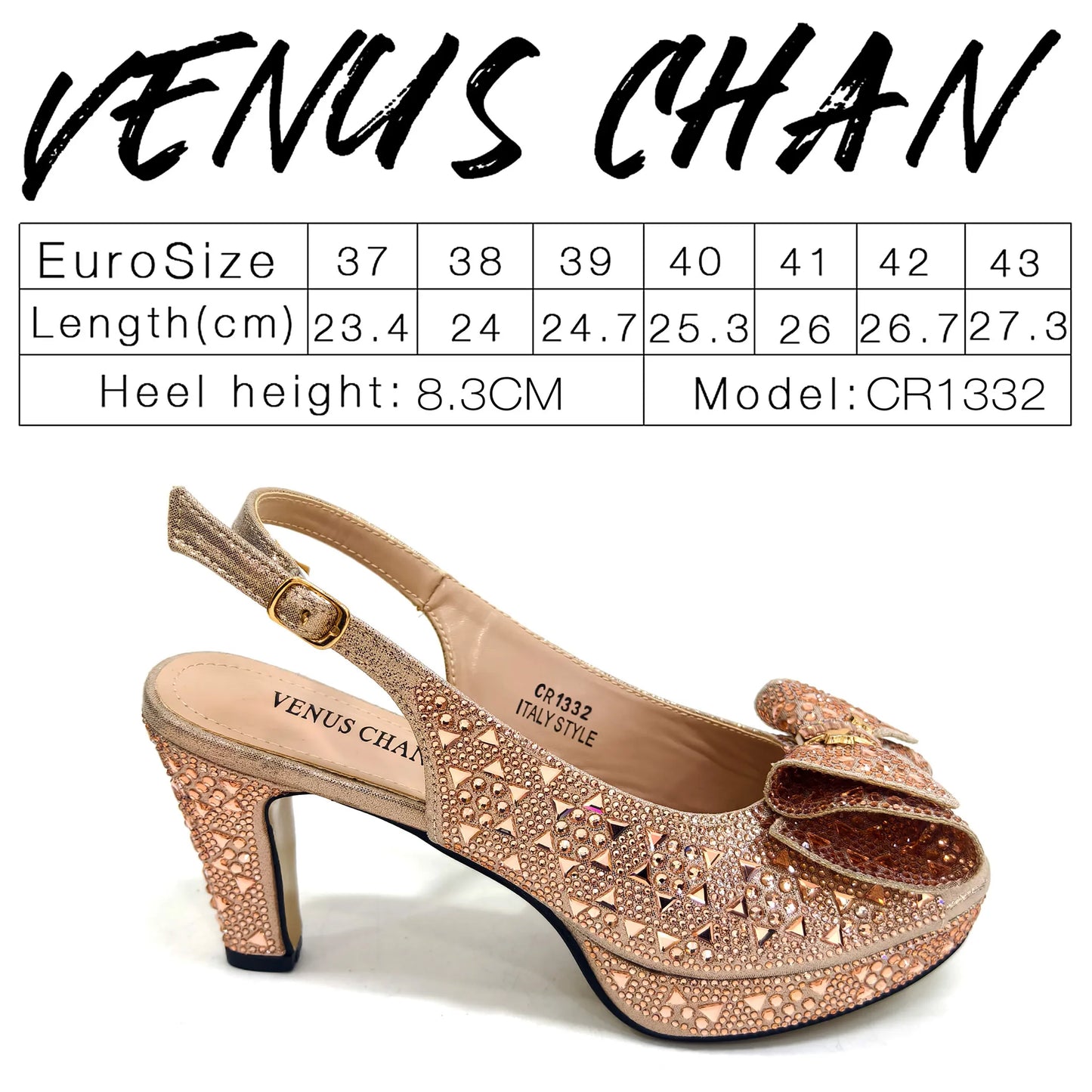 Women’s Italian Gold High Heels with Rhinestone Detail & Matching Bag Set - Stylish Pointed Toe Design
