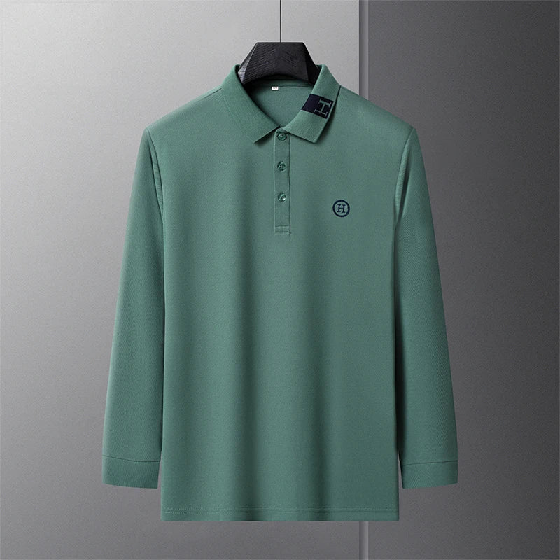 New Best-selling Spring and Autumn Men's Trendy Fashion Lapel Embroidered Long Sleeved Top Polo Shirt Sweatshirt T-shirt