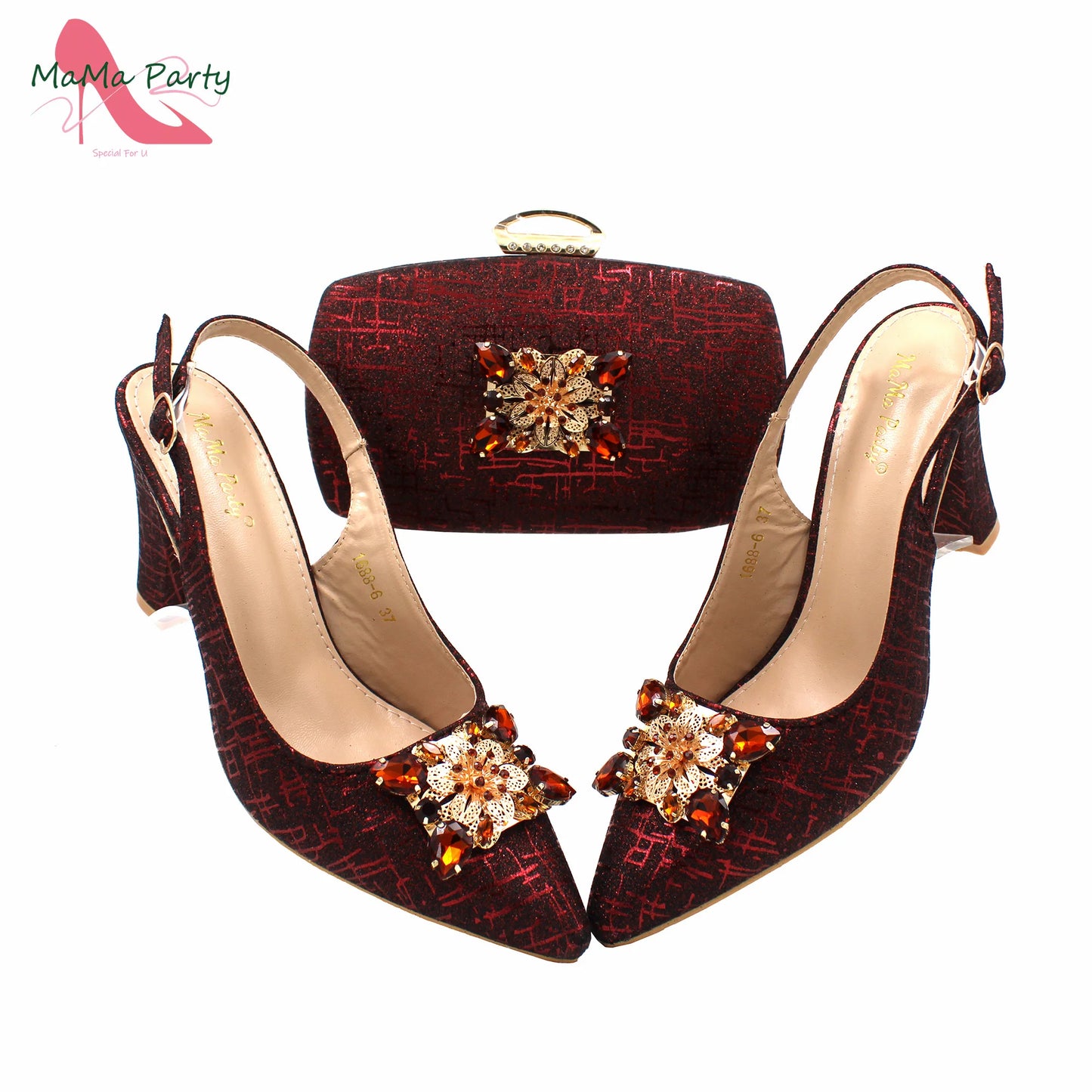Classics Italian Design Shoes and Bag Set in Orange Color Comfortable Heels Pointed Toe Pumps for Wedding Party