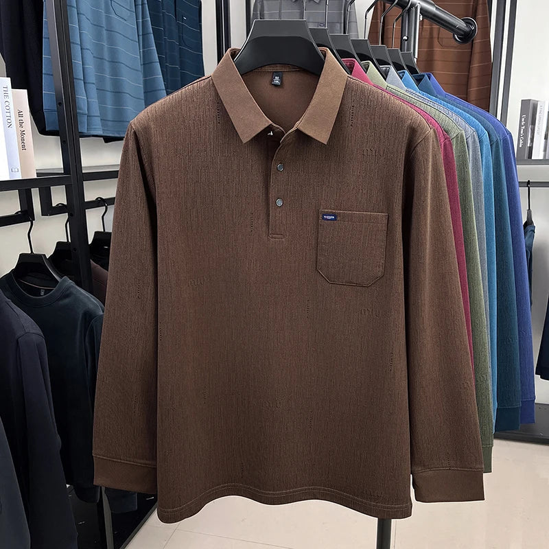 Hot Sales Original Design Men's Polo Lapel Long Sleeve T-Shirt Autumn New Soft Anti Pilling Pocket Business Leisure Menswear Top