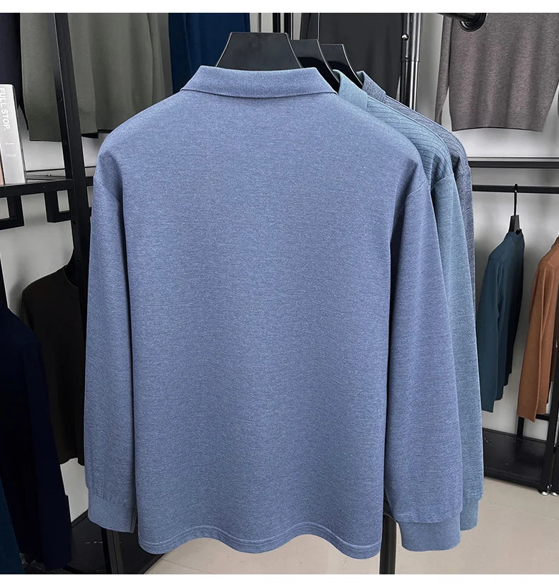 High quality striped printed long sleeve polo shirt men's fashion light luxury pocket autumn new business casual lapel T-shirt