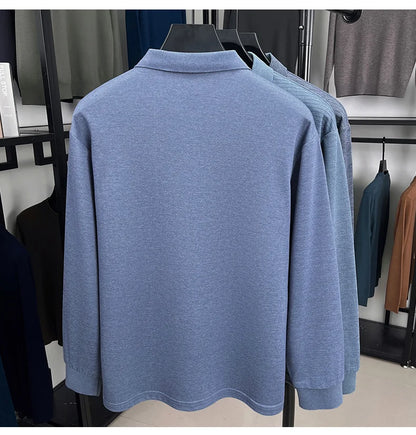High quality striped printed long sleeve polo shirt men's fashion light luxury pocket autumn new business casual lapel T-shirt