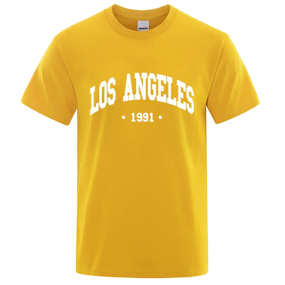 Los Angels 1991 Usa City Letter Printing Clothes Men Oversize Breathable T Shirt Summer Sweat Casual T-Shirt Cotton Tee Shirt