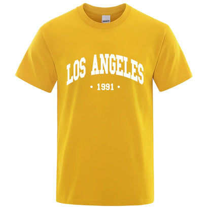 Los Angels 1991 Usa City Letter Printing Clothes Men Oversize Breathable T Shirt Summer Sweat Casual T-Shirt Cotton Tee Shirt