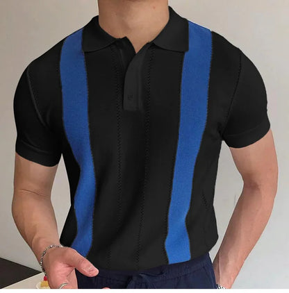 Summer Clothing Men's Casual Knitted Patchwork Short Sleeve Polo Shirt Lapel Button Breathable T Shirt Fashion Luxury M-3XL