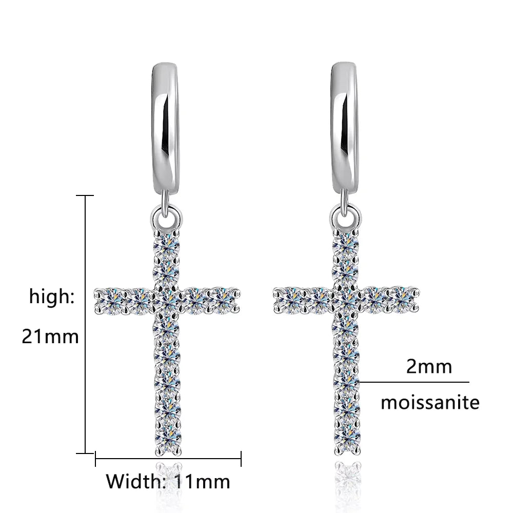 D VVS1 Cross Moissanite Earrings for Women Man GRA Certified Round Diamond Solid s925 Silver Plated 18k Hoop Earring