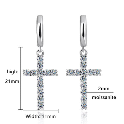 D VVS1 Cross Moissanite Earrings for Women Man GRA Certified Round Diamond Solid s925 Silver Plated 18k Hoop Earring