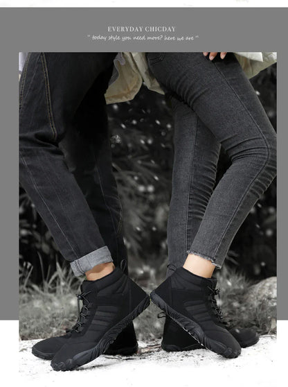 Womens Mens Waterproof Winter Barefoot Shoes Snow Boots Cotton Warm Fur Lined Unisex Walking Hiking Outdoor Shoes