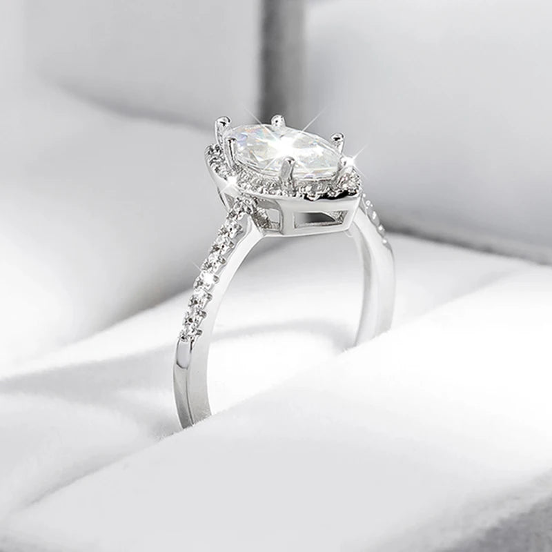 1CT Marquise Cut Certified Moissanite Rings for Women Simulated Diamond Wedding Band S925 Sterling Silver Jewelry