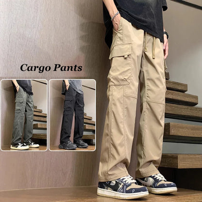 Summer Straight Cargo Pants Mens Multi-Pocket Work Casual Sweatpant Fashiom High Street Outdoor Casual Breathable Loose Trousers
