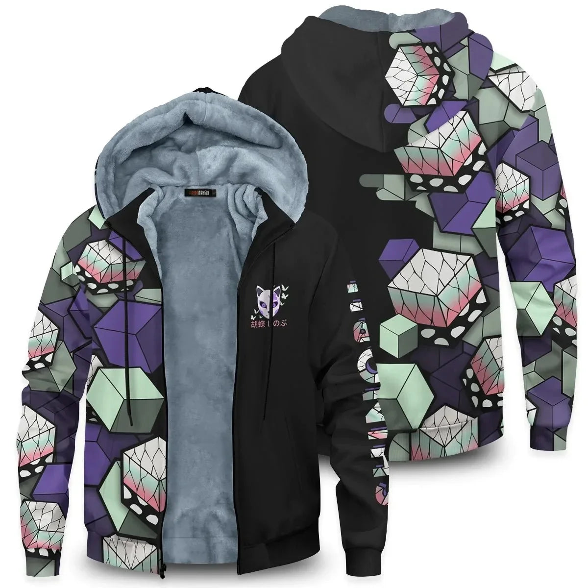 Anime Velvet Thick Warm Winter Oversized Hoodie Coat Zip Up Sweatshirt Winter Top Plus Size Coat Plush Jackets