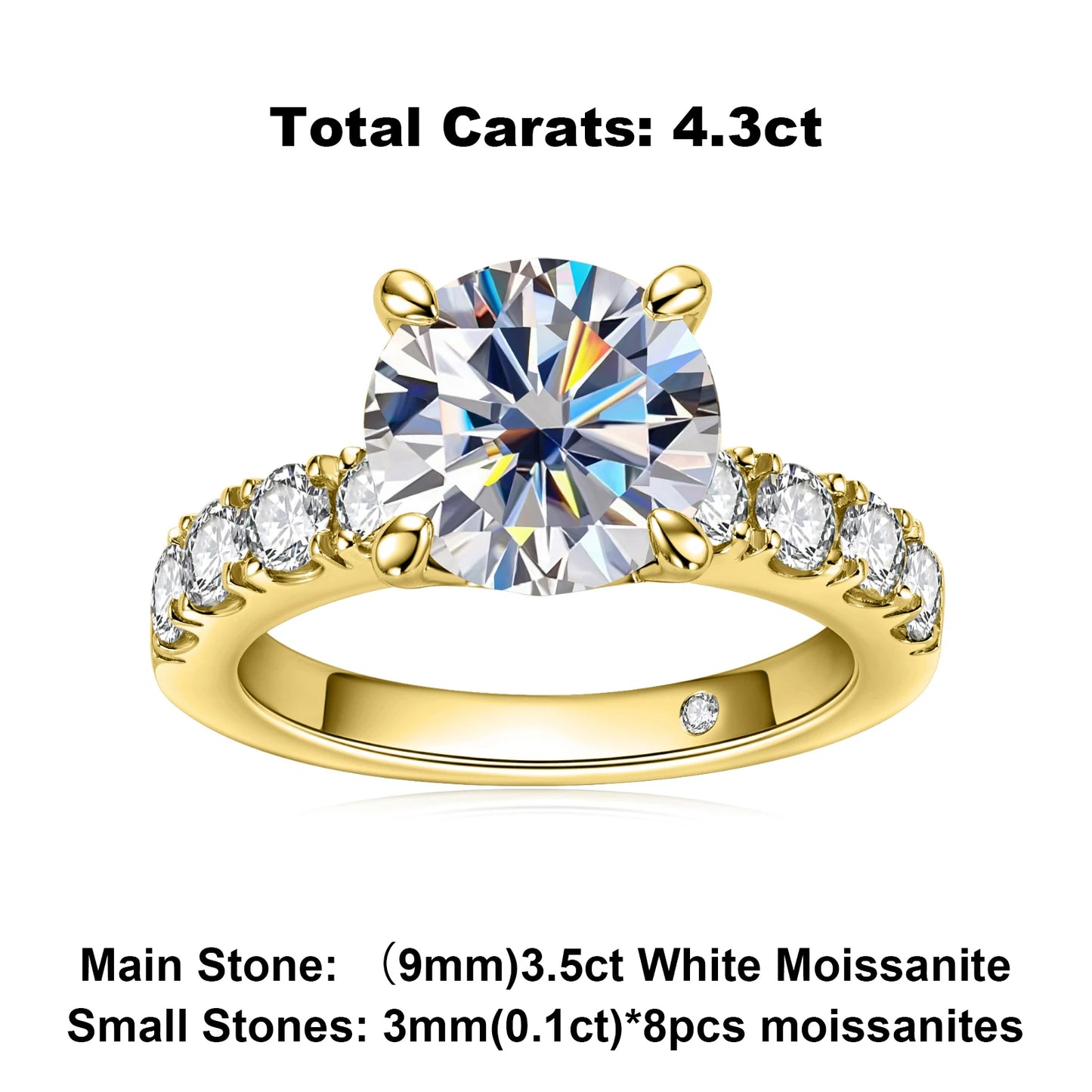 4.3cttw D Color Moissanite Engagement Rings 925 Sterling Silver 18k Gold Plated Lab Created Diamond Wedding Band Rings