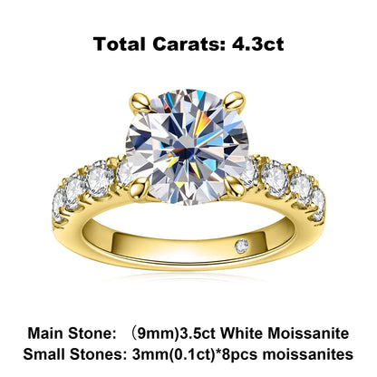 4.3cttw D Color Moissanite Engagement Rings 925 Sterling Silver 18k Gold Plated Lab Created Diamond Wedding Band Rings