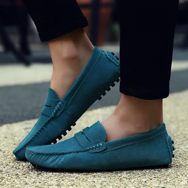 High Quality Suede Men Casual Shoes Non-slip Mens Driving Shoes Slip on Flats Loafers Leather Shoes 10 Colors Size 38-49
