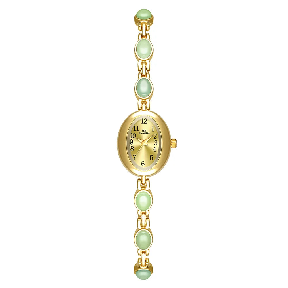 2026 Women quartz Watch Luxury Brand Retro Natural Dongling Stone Hotan Jade Waterproof Ladies Advanced Chain Wristwatches gift
