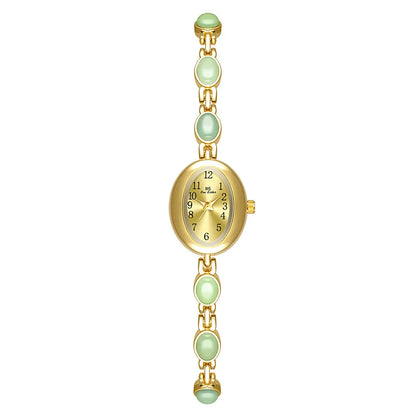 2026 Women quartz Watch Luxury Brand Retro Natural Dongling Stone Hotan Jade Waterproof Ladies Advanced Chain Wristwatches gift