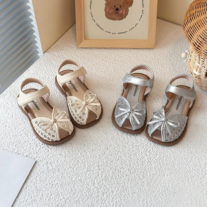 New Summer Girls Sandals Princess Beach Shoes Braided Peep-toe Kids Sandals Butterfly-knot Sweet Soft Breathable Footwear I10317