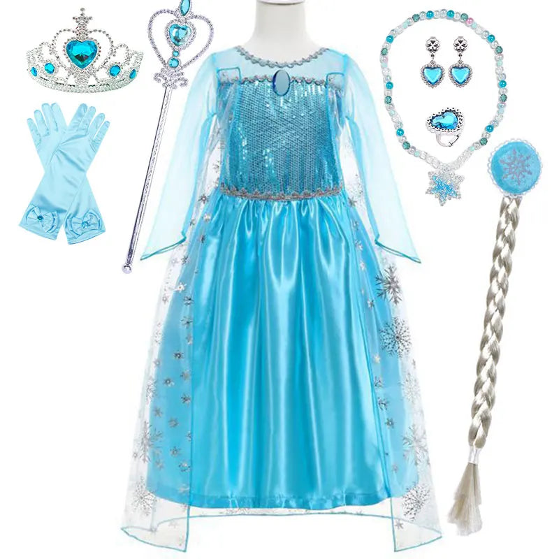 Snow Queen Princess Dress for Toddler Girl Elsa Festival Carnival Fancy Kid Birthday Party Clothing Lovely Halloween Cosplay