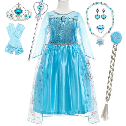 Snow Queen Princess Dress for Toddler Girl Elsa Festival Carnival Fancy Kid Birthday Party Clothing Lovely Halloween Cosplay
