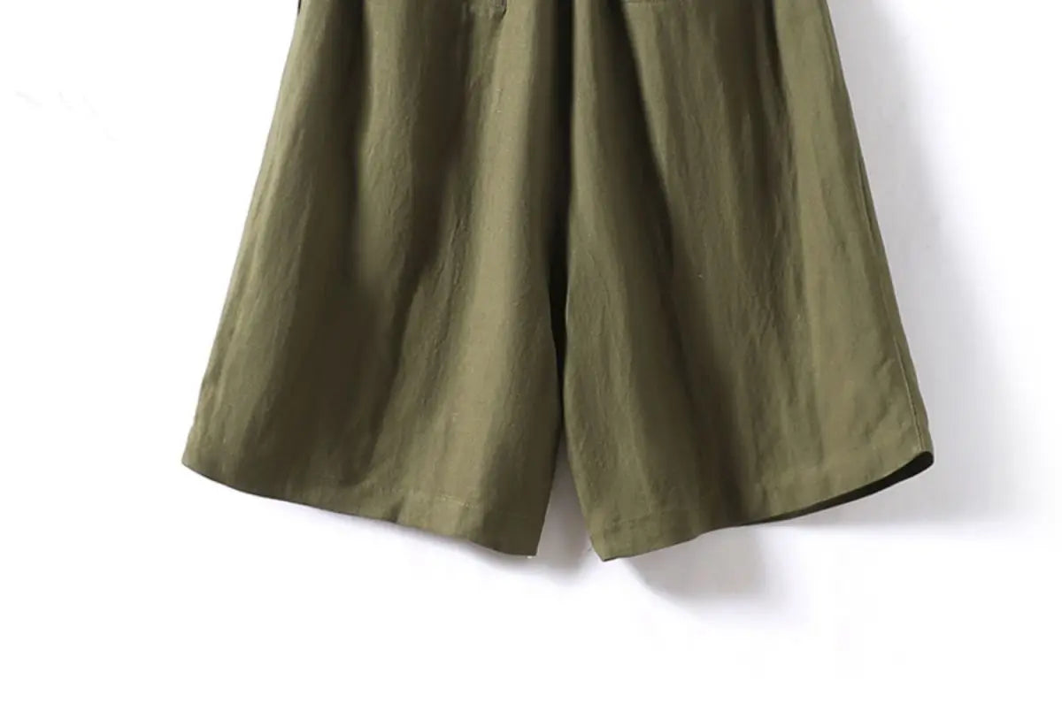 Cotton and Linen Shorts for Women Summer 2025 Loose High Waisted Wide Leg Pants Casual Versatile Solid Retro Straight Shorts