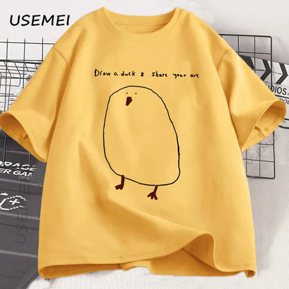 Funny Draw Duck T Shirt Men Women Cotton Casual Funny Printed T-shirt Summer Short Sleeve Cool Round Neck Mens Clothes Tshirt