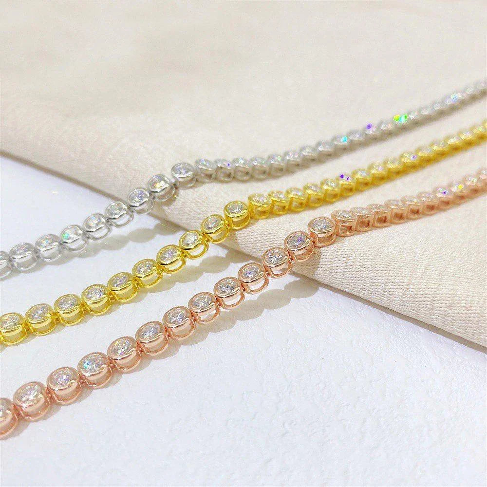 GRA Certified 2/3mm Moissanite Tennis Bracelets S925 Silver Round Bubble Lab Diamond Hand Chain for Women Men Fine Jewelry