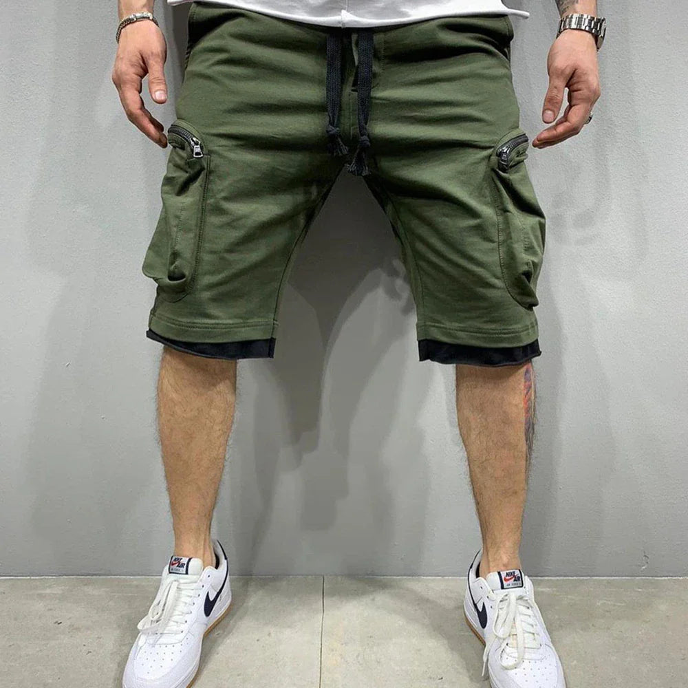 Mens Summer Cargo Shorts Cotton Workout Fitness Shorts Breathable Jogger Training Gyms Bodybuilding Multi Pocket Yellow Shorts