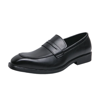 Men’s leather penny loafers pointed toe slip-on dress shoes business casual brown