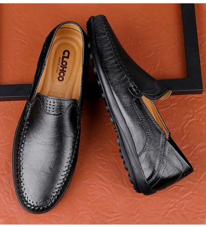 Sapatos Masculinos de Couro Genuíno Costurados Sem Deslize Loafer Feito à Mão Negócios Casamento Tamanhos Grandes Sapatos Formais Casuais para Homens