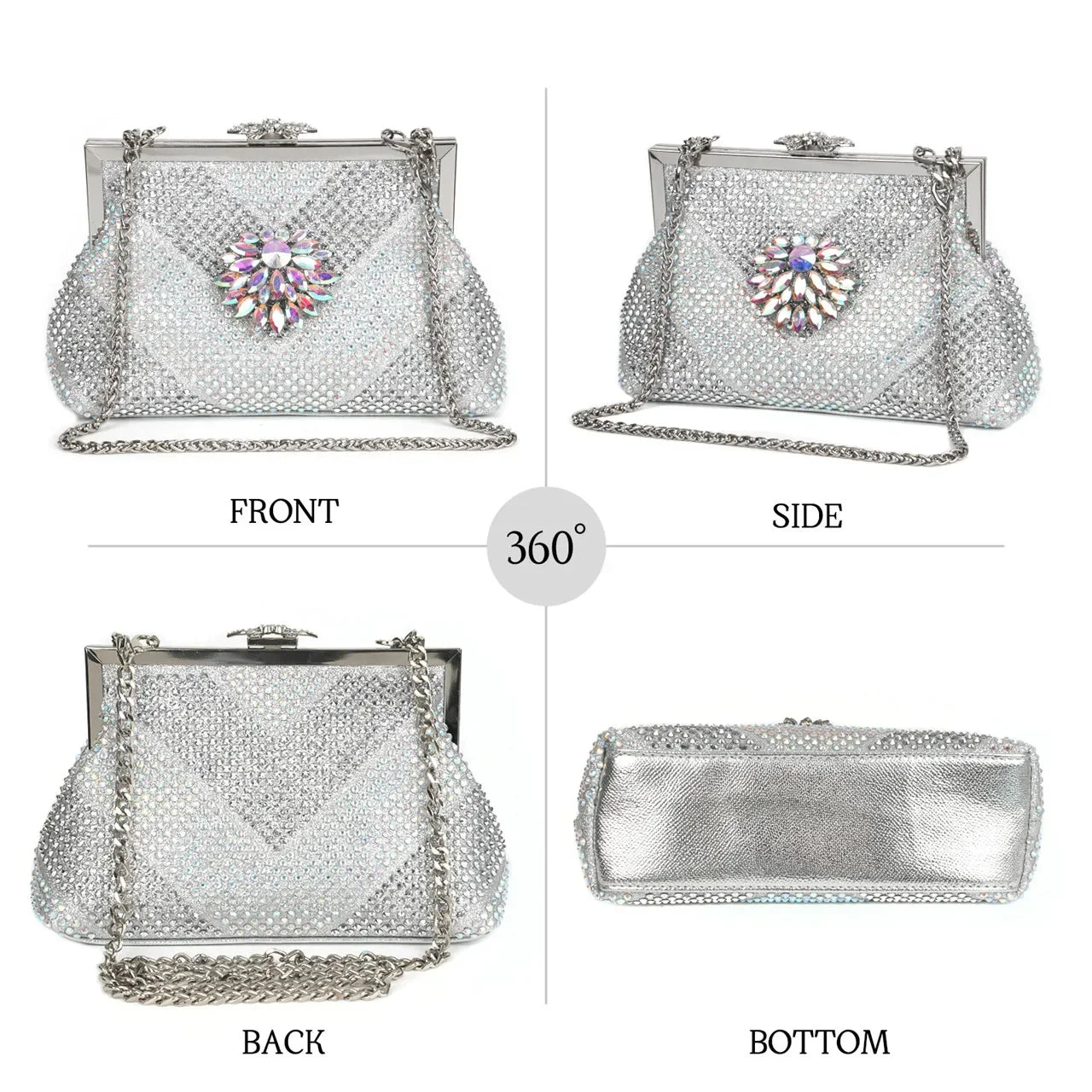 Italian Shoes and Bags Matching Set 2024 Silver Color Rhinestone Fashion High Heels for Women Pointed Toe Pumps