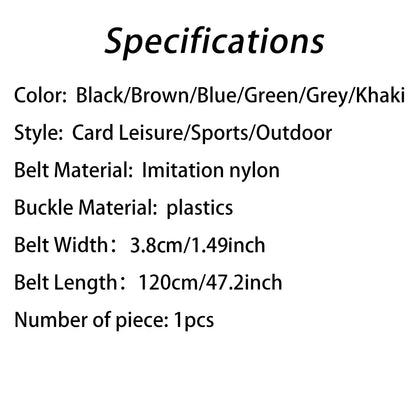 Men's Outdoor Tactical Belt - No Metal Buckle (Plastic), Nylon Canvas Woven, Heavy Duty High Quality Webbing