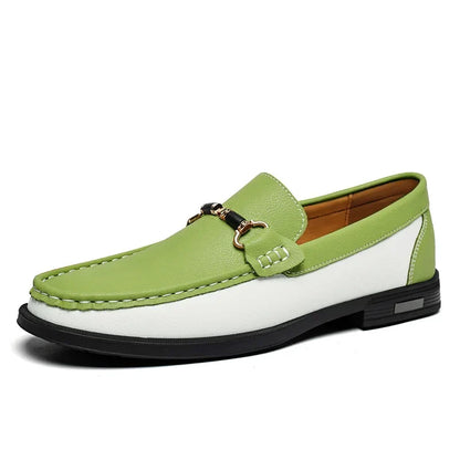 Sapatos Masculinos de Couro Genuíno de Marca de Luxo Mocassins de Casamento Sem Cadarço Nova Tendência Fivela de Metal Sapatos Masculinos Versáteis para Negócios